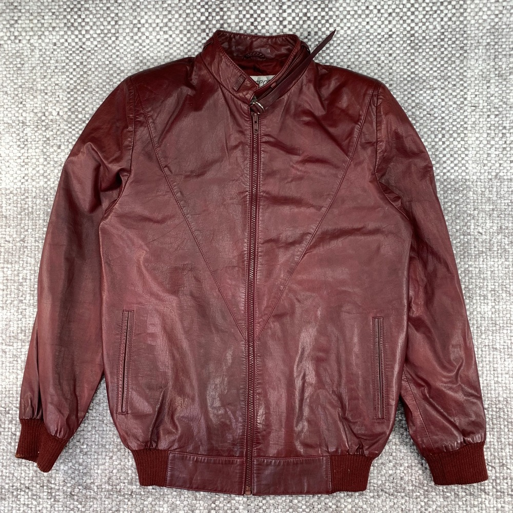 Vintage Port Sport Burgundy Leather Bomber Jacket Hong Kong Size 8 Full Zip